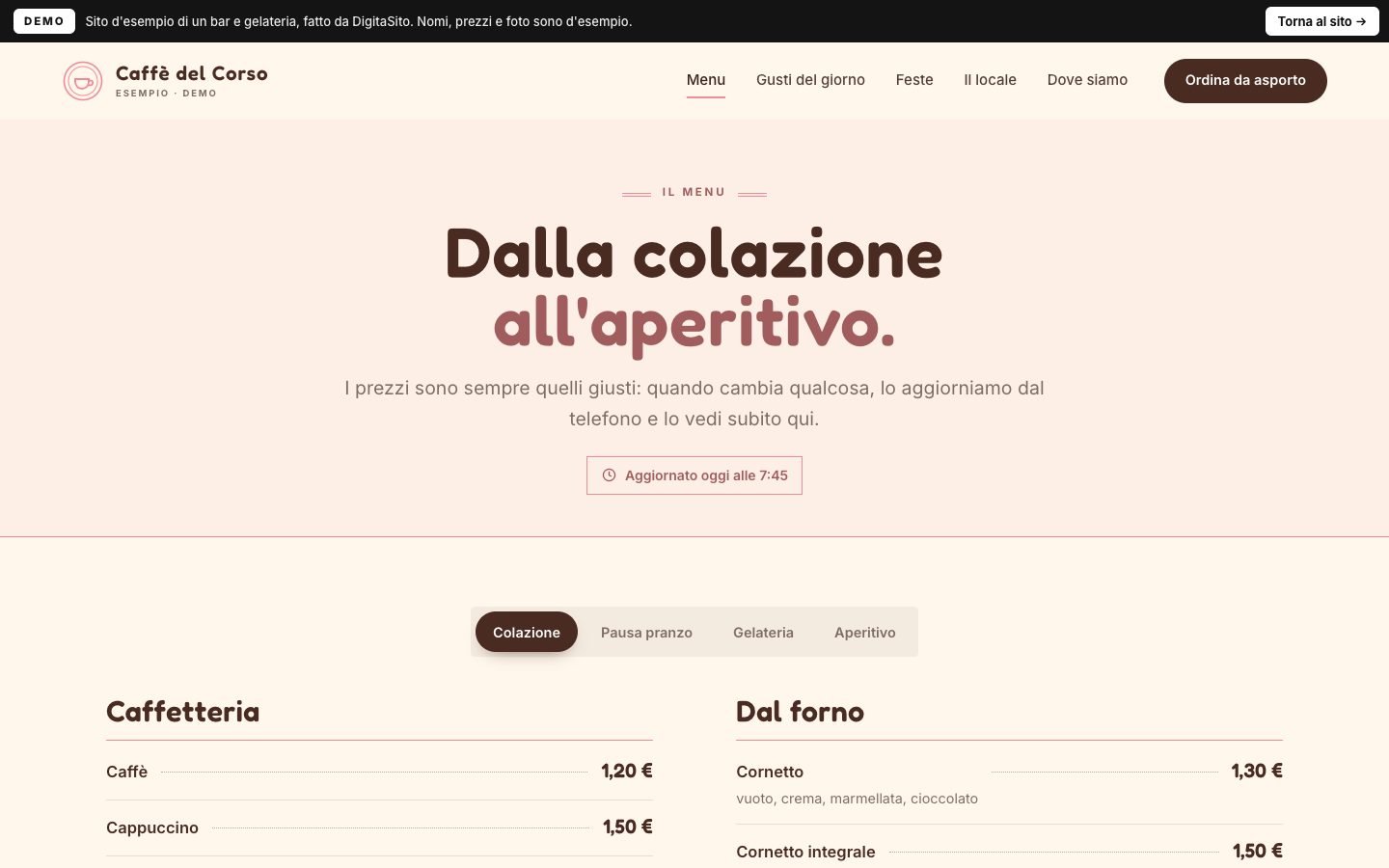 Schermata della demo: Il menu