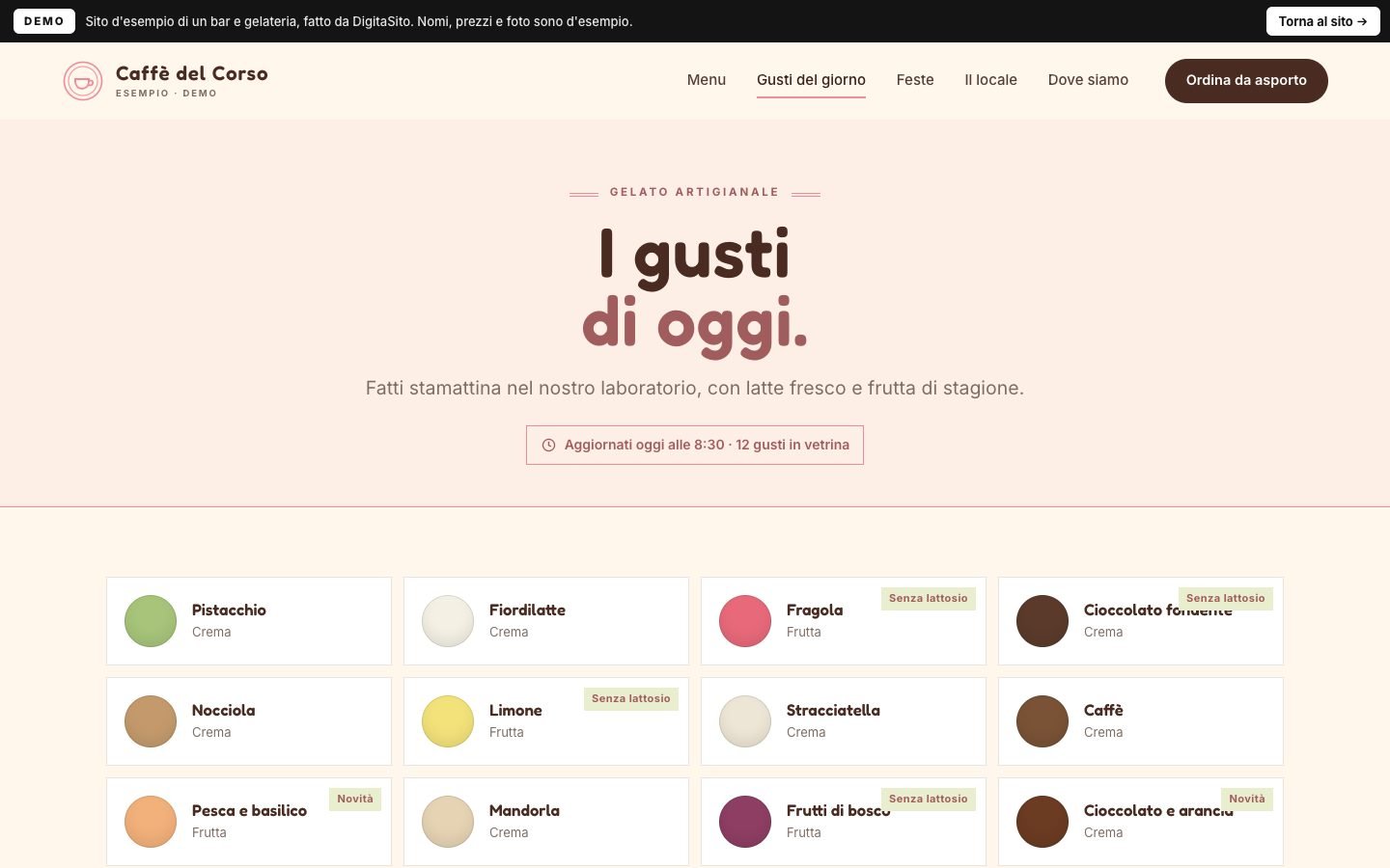 Schermata della demo: Gusti del giorno